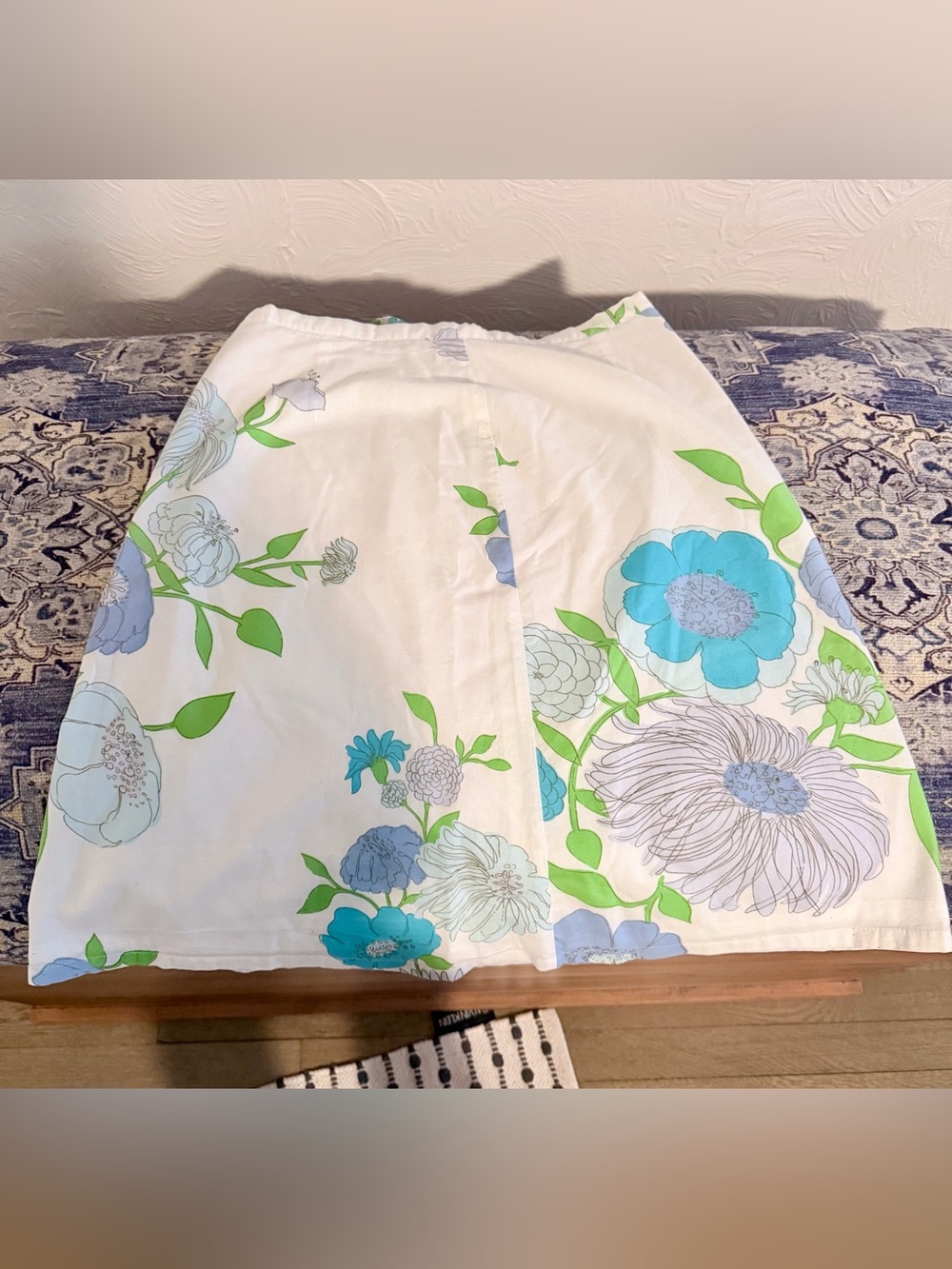 Izod White A-Line Skirt with lining, Blue & Green Floral Print